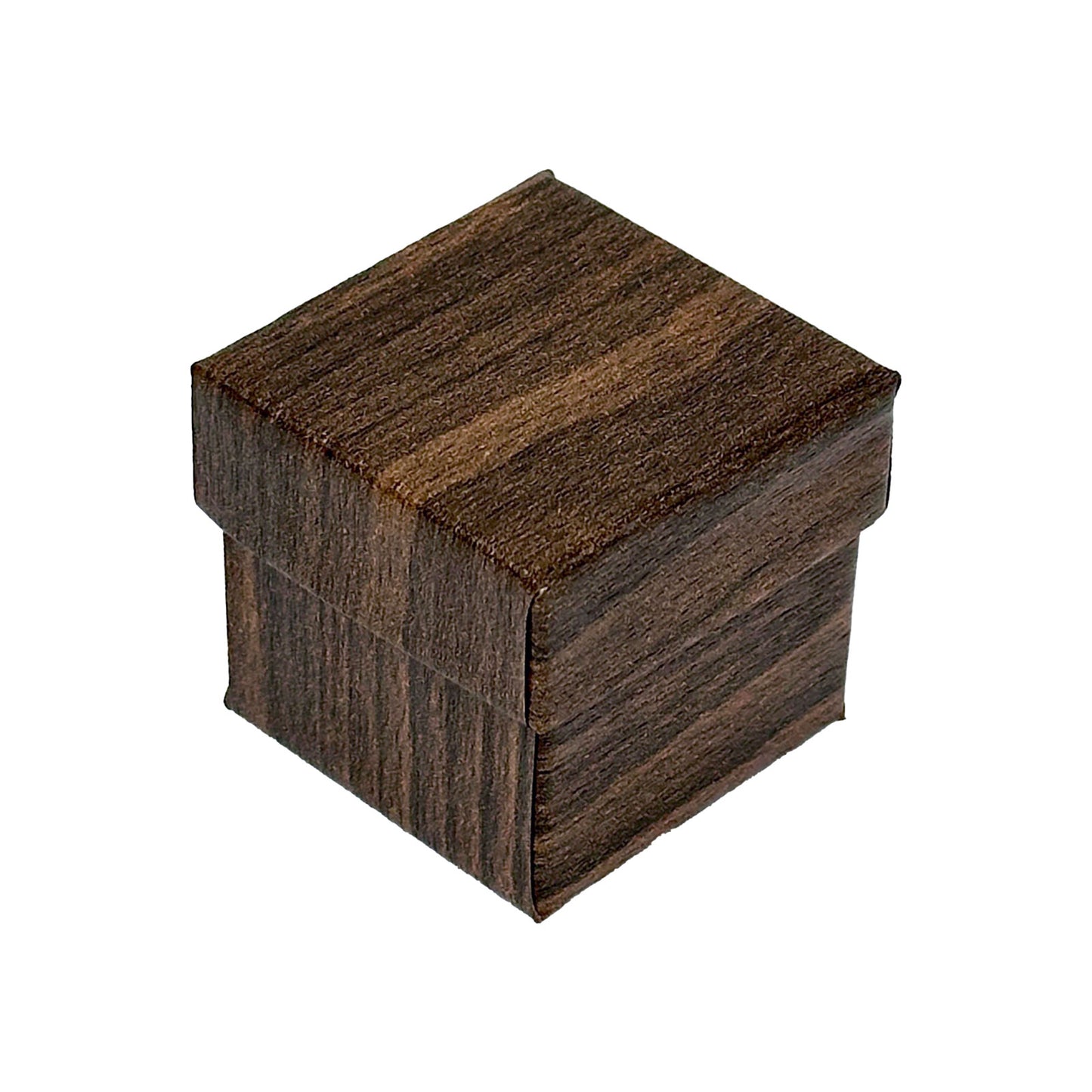 1 9/16" x 1 9/16" Wood Grain Pattern Paper Ring Box with Black Foam Insert
