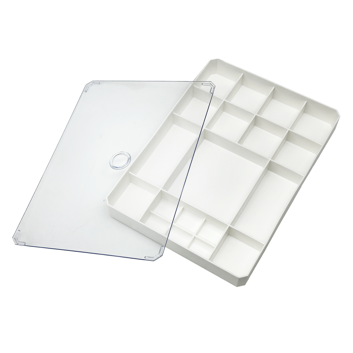 10 1/4" x 7 1/4" White Plastic Compartment Storage Case with Lid