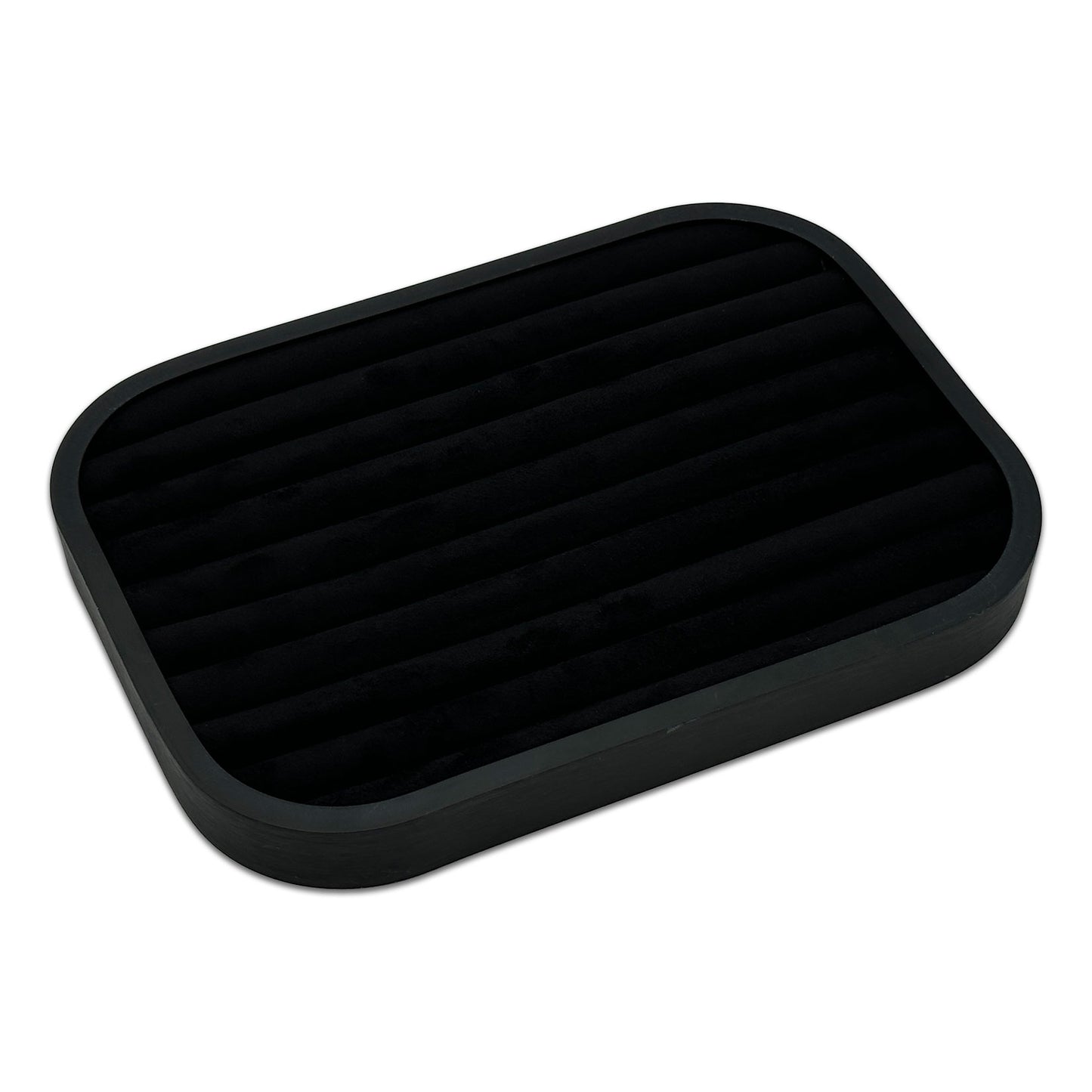 10 5/8" x 7 5/8" Black Brushed Aluminum Black Velvet 9 Row Ring Display Tray