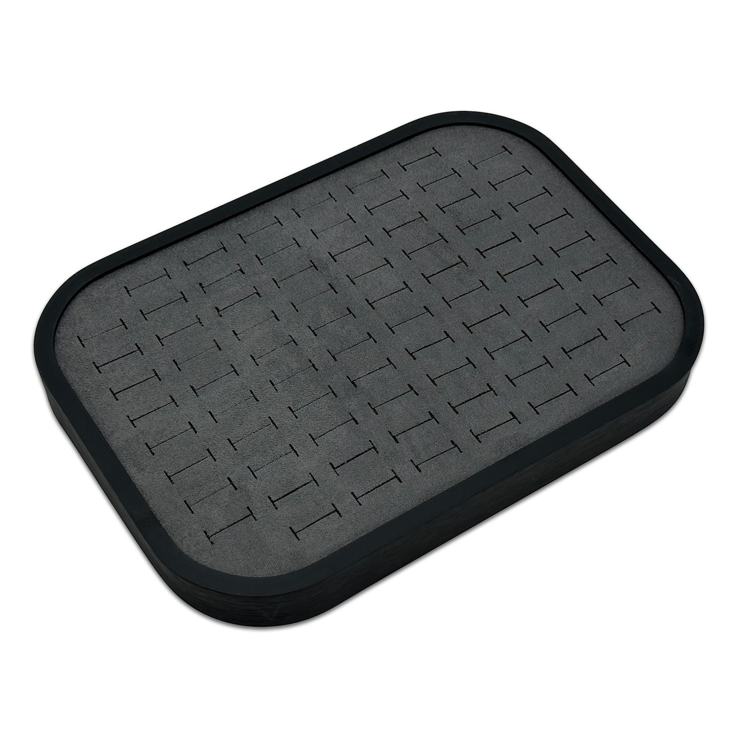 10 5/8" x 7 5/8" Black Brushed Aluminum Gray Velvet 76 Ring Display Tray