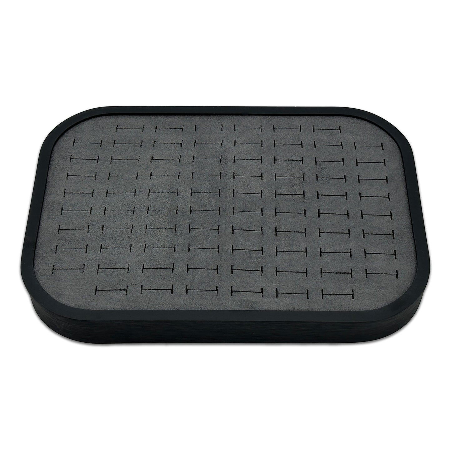 10 5/8" x 7 5/8" Black Brushed Aluminum Gray Velvet 76 Ring Display Tray