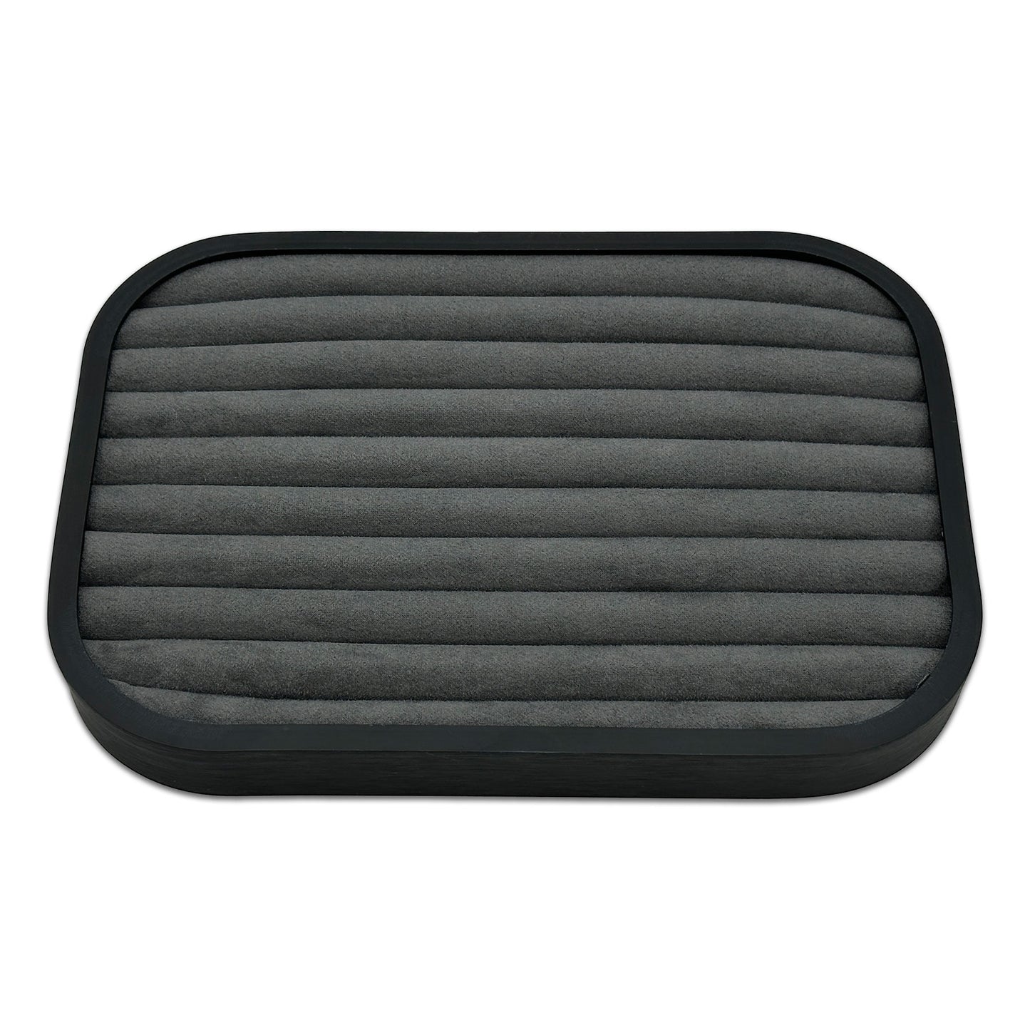 10 5/8" x 7 5/8" Black Brushed Aluminum Gray Velvet 9 Row Ring Display Tray
