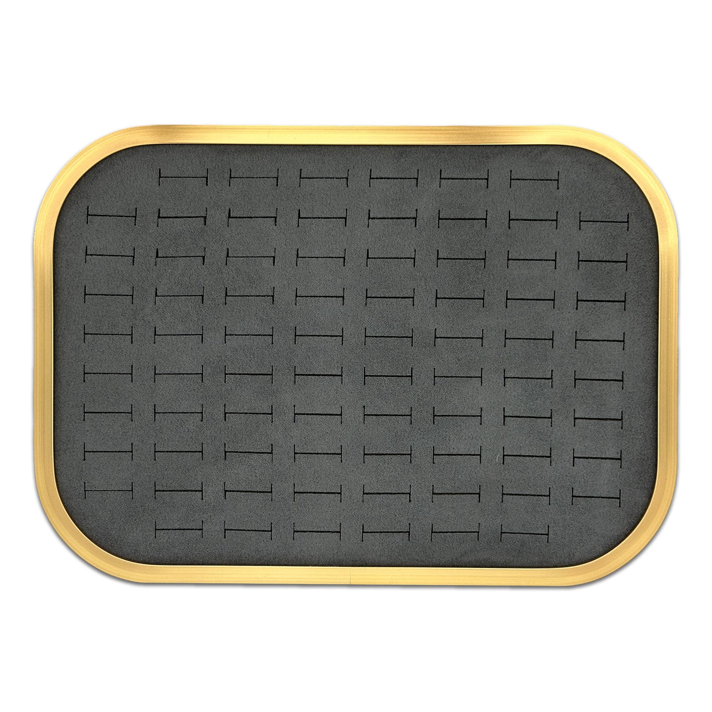 10 5/8" x 7 5/8" Gold Brushed Aluminum Gray Velvet 76 Ring Display Tray