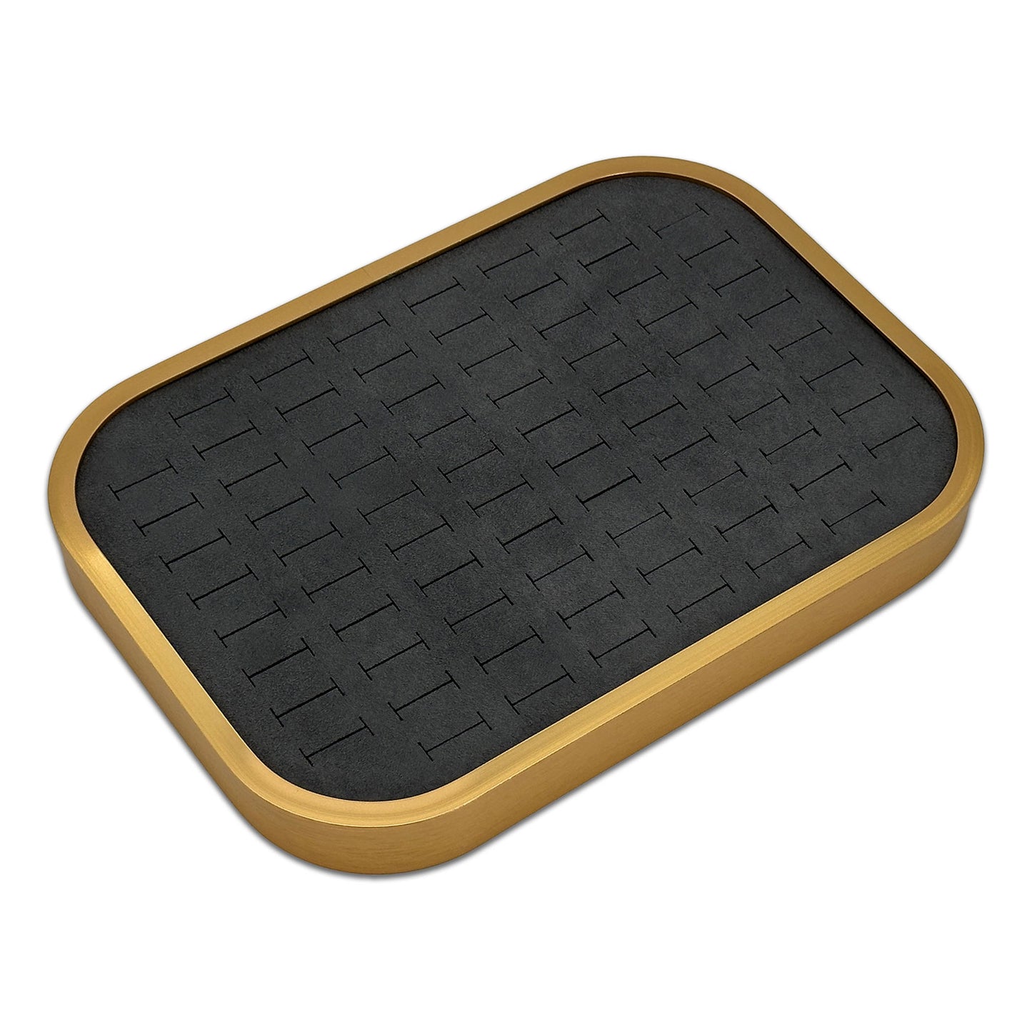 10 5/8" x 7 5/8" Gold Brushed Aluminum Gray Velvet 76 Ring Display Tray