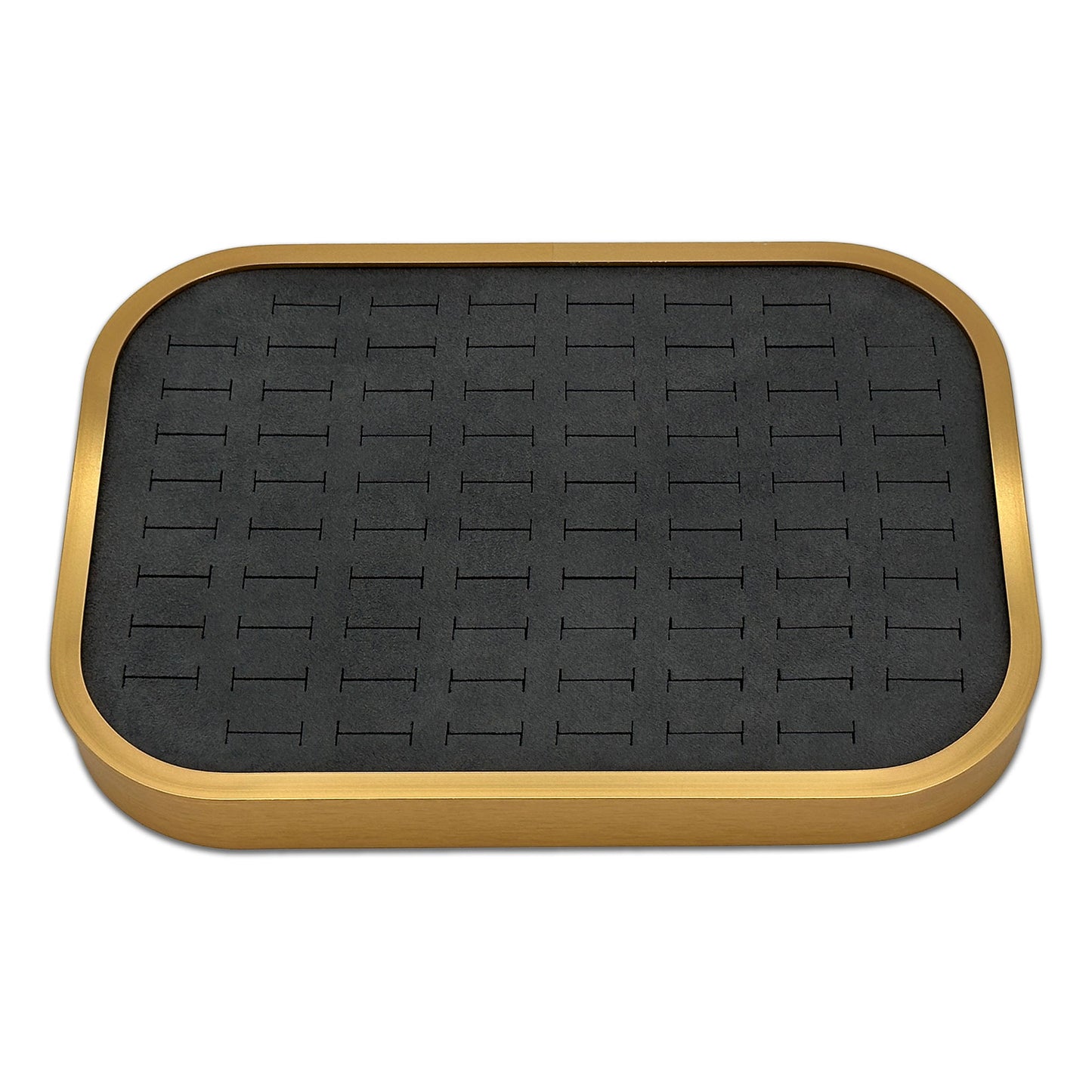 10 5/8" x 7 5/8" Gold Brushed Aluminum Gray Velvet 76 Ring Display Tray