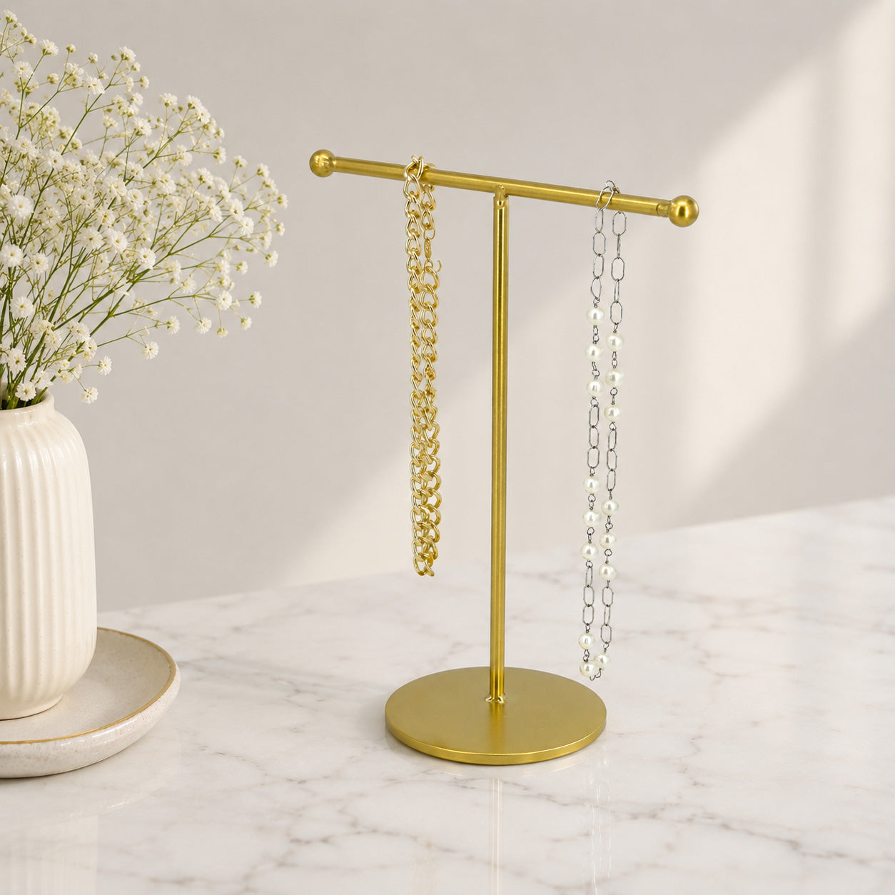 10" Gold Metal T-Bar Necklace Jewelry Display Stand