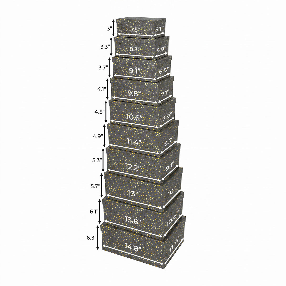 10-Piece Black Nested Gift Box Set with Gold Dot Design