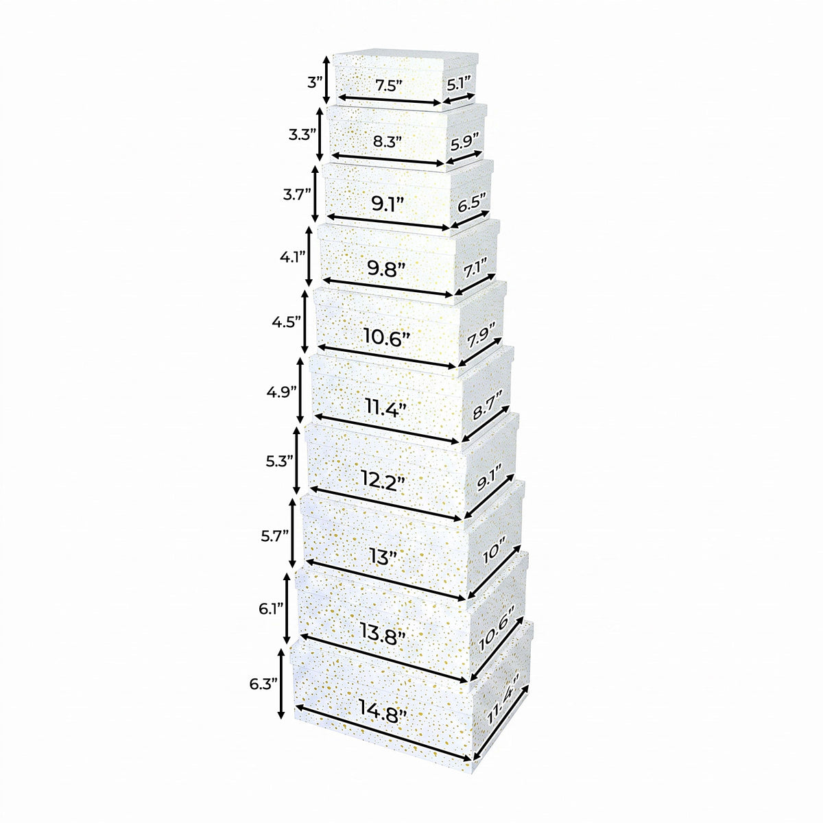 10-Piece White Nested Gift Box Set with Gold Dot Design