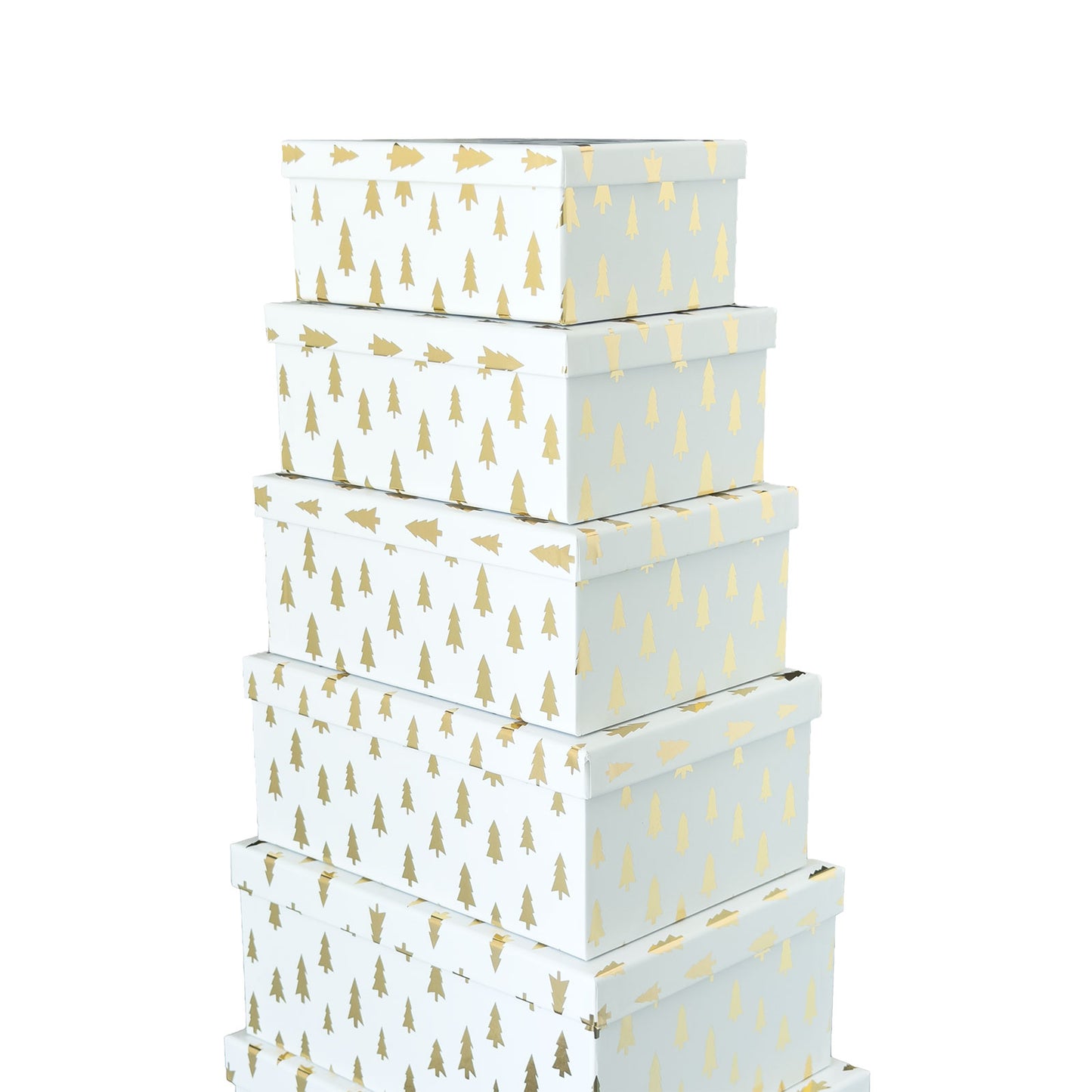 10-Piece White Nested Gift Box Set with Gold Tree Design