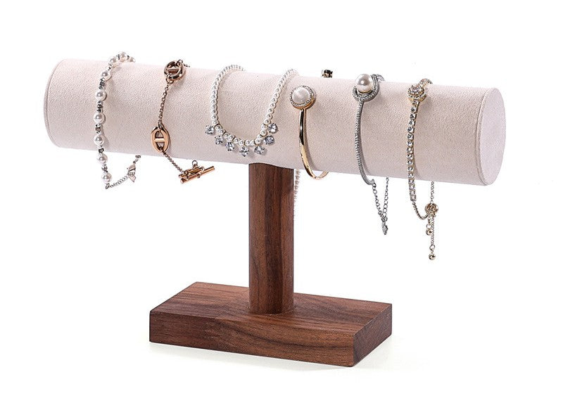 10" x 6" Cream Microfiber Walnut T-Bar Jewelry Display