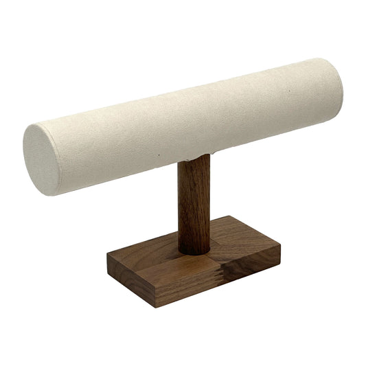10" x 6" Cream Microfiber Walnut T-Bar Jewelry Display