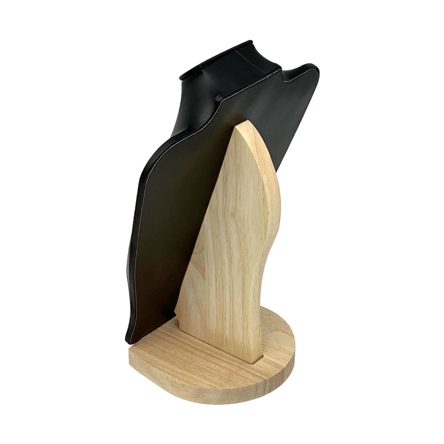 11 1/2" Black Leatherette Light Oak Base Necklace Bust Display