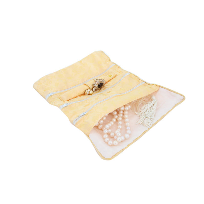 11 1/2" x 8 1/2" Yellow Floral Pattern Jewelry Case Roll