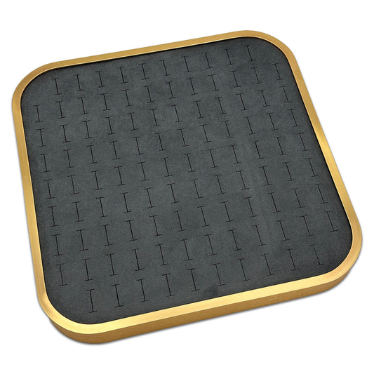 11 5/8" x 11 5/8" Gold Brushed Aluminum Gray Velvet 104 Ring Display Tray