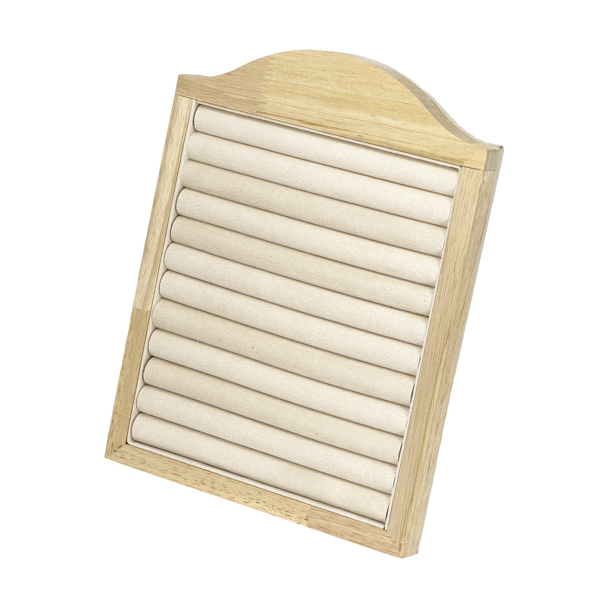 11" x 5" Beige Velvet Natural Wood Ring Display Board