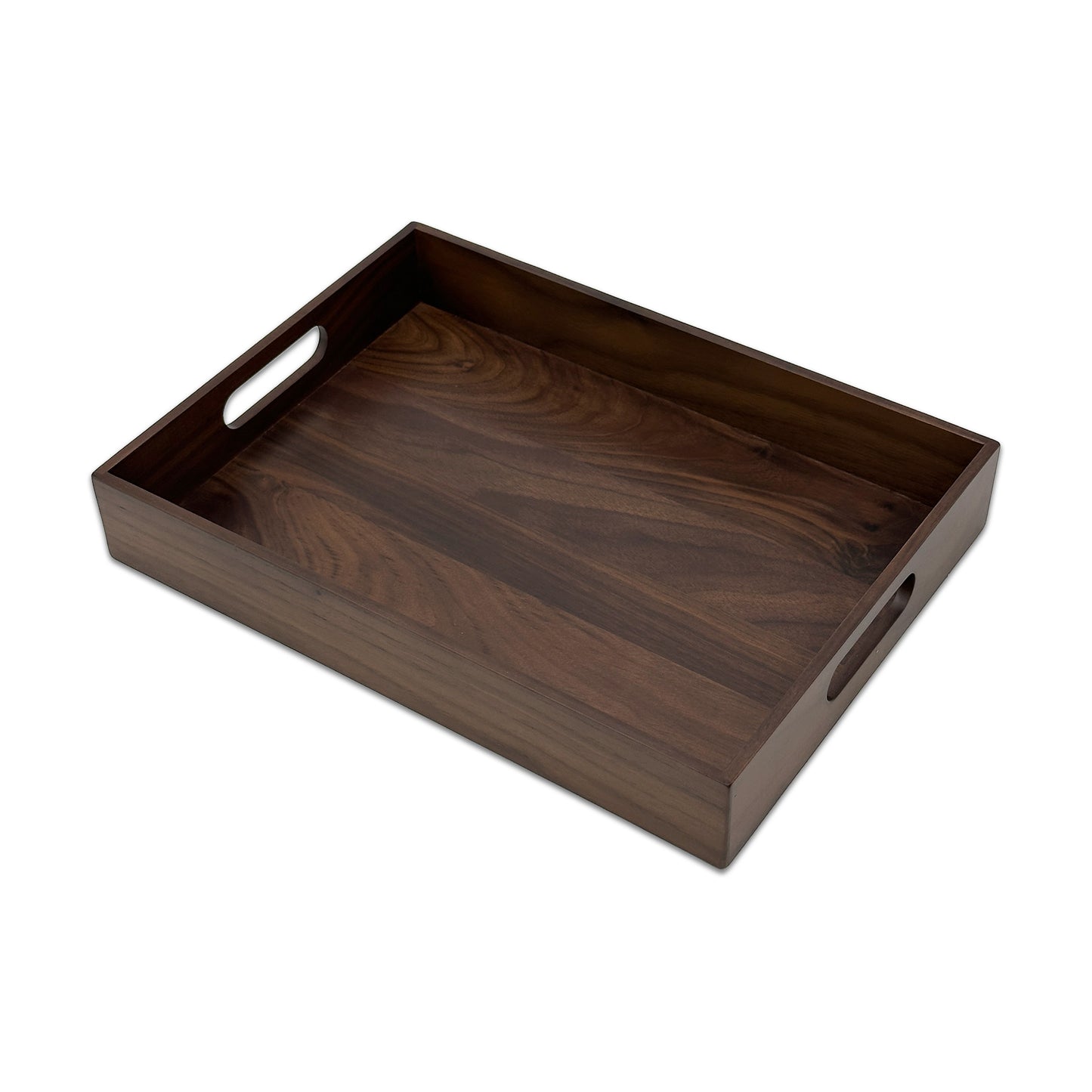 12 1/2" x 9" Dark Walnut Serving Tray with Handles