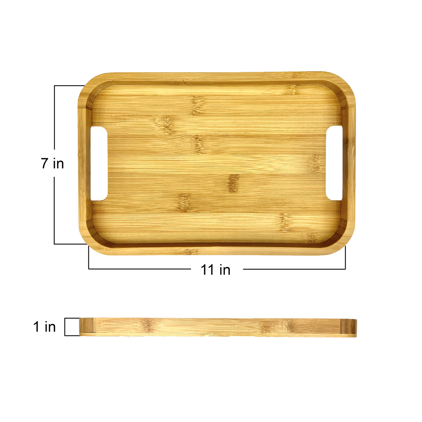 12" x 8" Natural Bamboo Modern Serving Tray with Handles