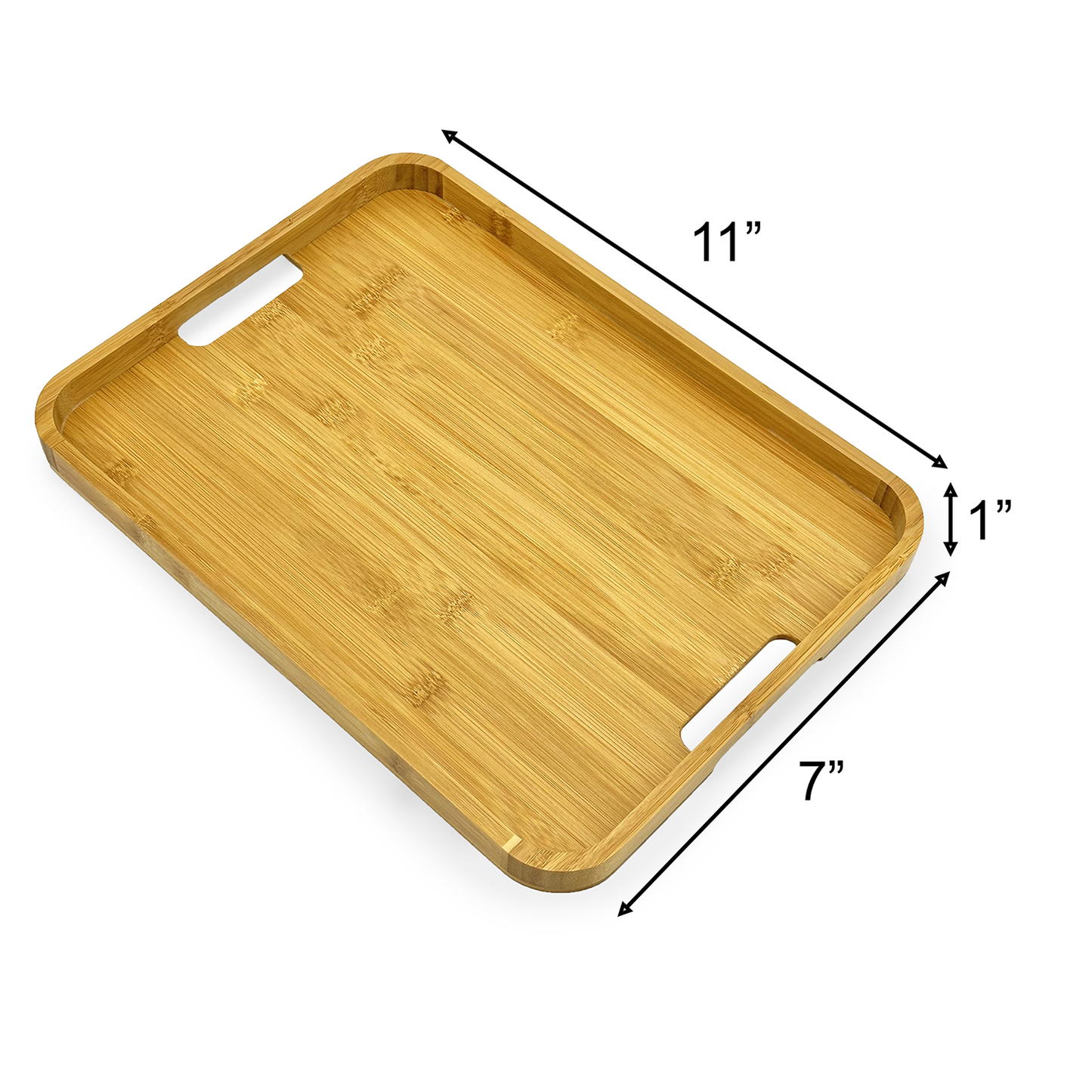 12" x 8" Natural Bamboo Modern Serving Tray with Handles