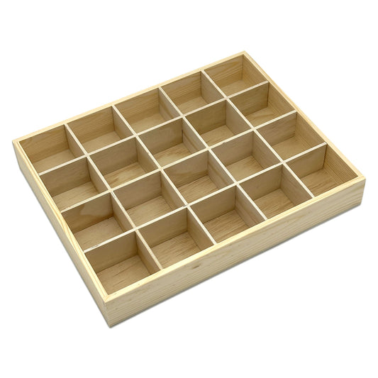 13 1/2" x 10 1/2" x 2" Natural Pine 20 Compartment Jewelry Display Tray