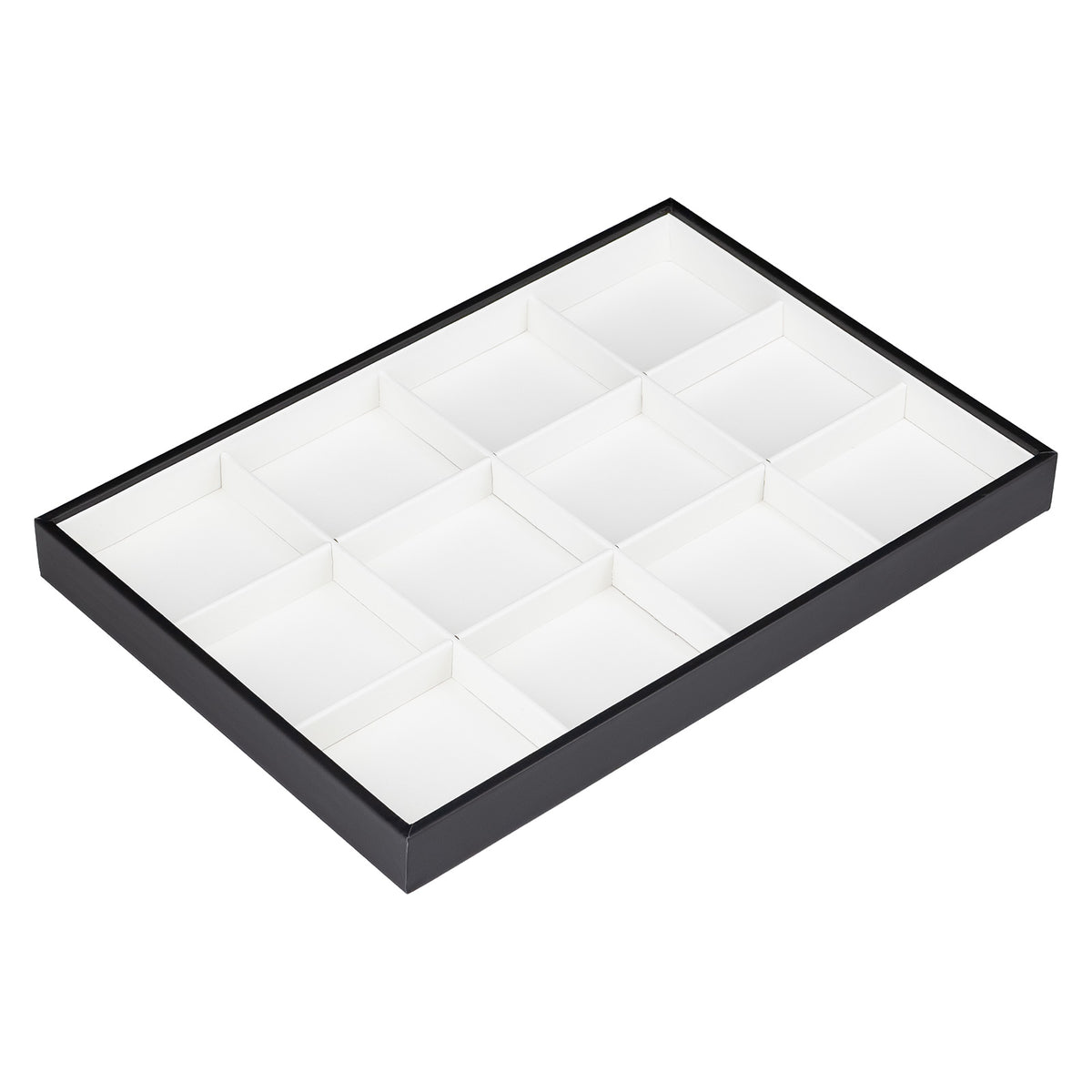13 3/4" x 9 1/2" Black & White Leatherette 12 Compartment Jewelry Display Tray