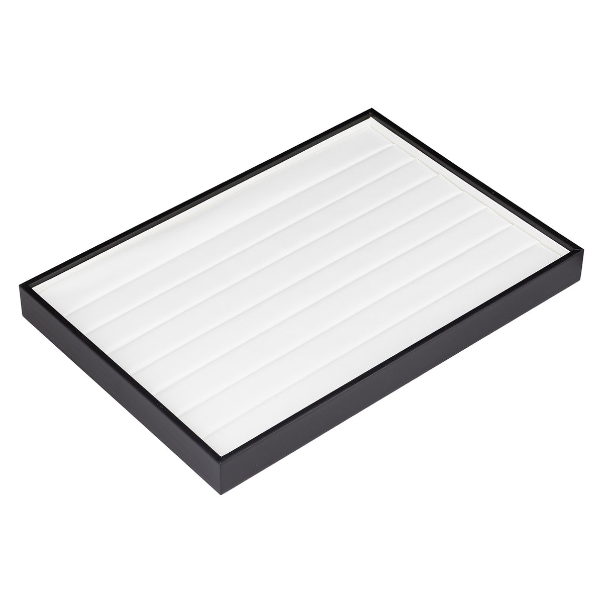 13 3/4" x 9 1/2" Black & White Leatherette 7 Row Ring Display Tray