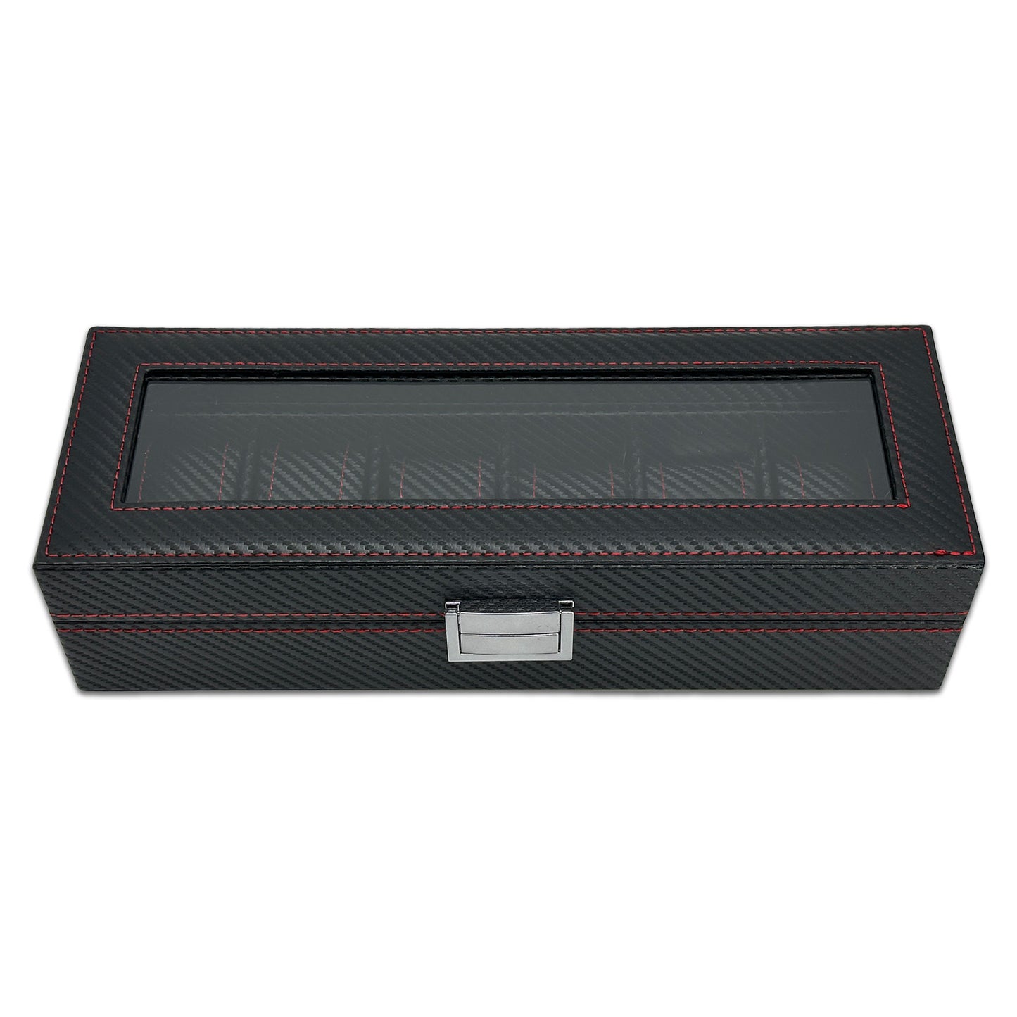 13" x 5" x 3 1/4" Black Carbon Fiber Leatherette Watch and Bracelet Display Case