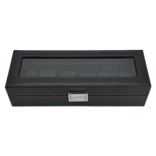 13" x 5" x 3 1/4" Black Carbon Fiber Leatherette Watch and Bracelet Display Case