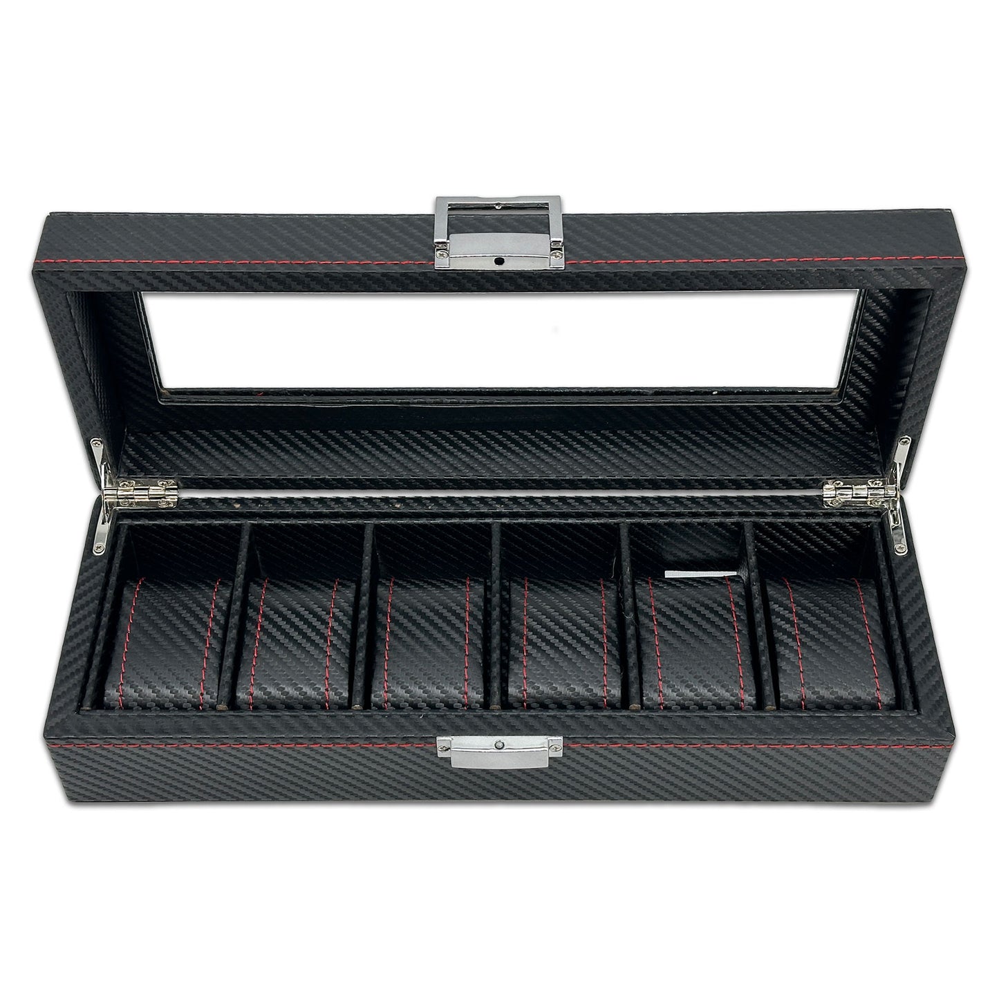 13" x 5" x 3 1/4" Black Carbon Fiber Leatherette Watch and Bracelet Display Case