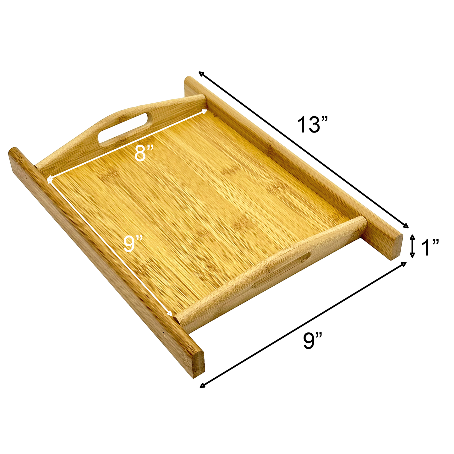 13" x 9" Natural Bamboo Serving Tray with Handles