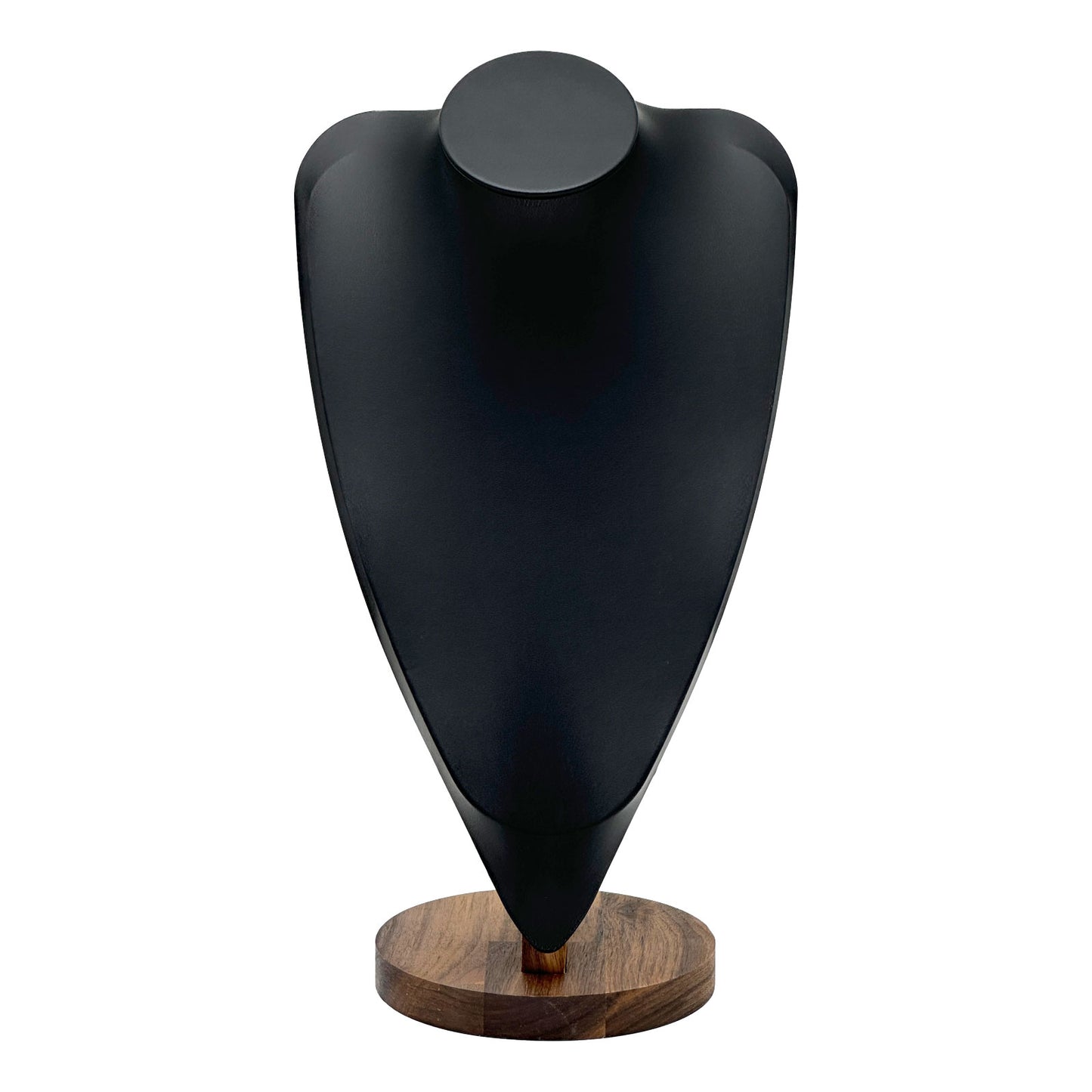 14 1/2" Black Leatherette Walnut Base Necklace Bust Display