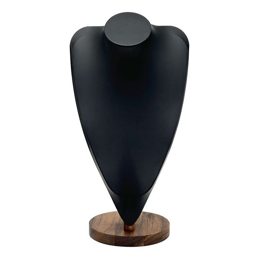 14 1/2" Black Leatherette Walnut Base Necklace Bust Display