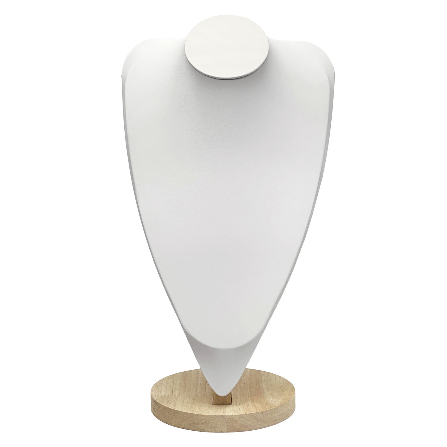 14 1/2" White Leatherette Light Oak Base Necklace Bust Display