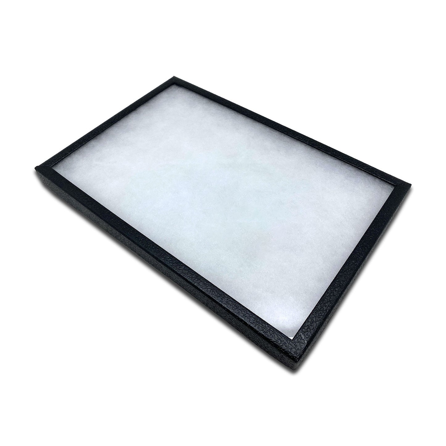 14 1/2" x 7 7/8" x 3/4" Black Glass Top Gemstone Tray with Poly-Fill Wadding