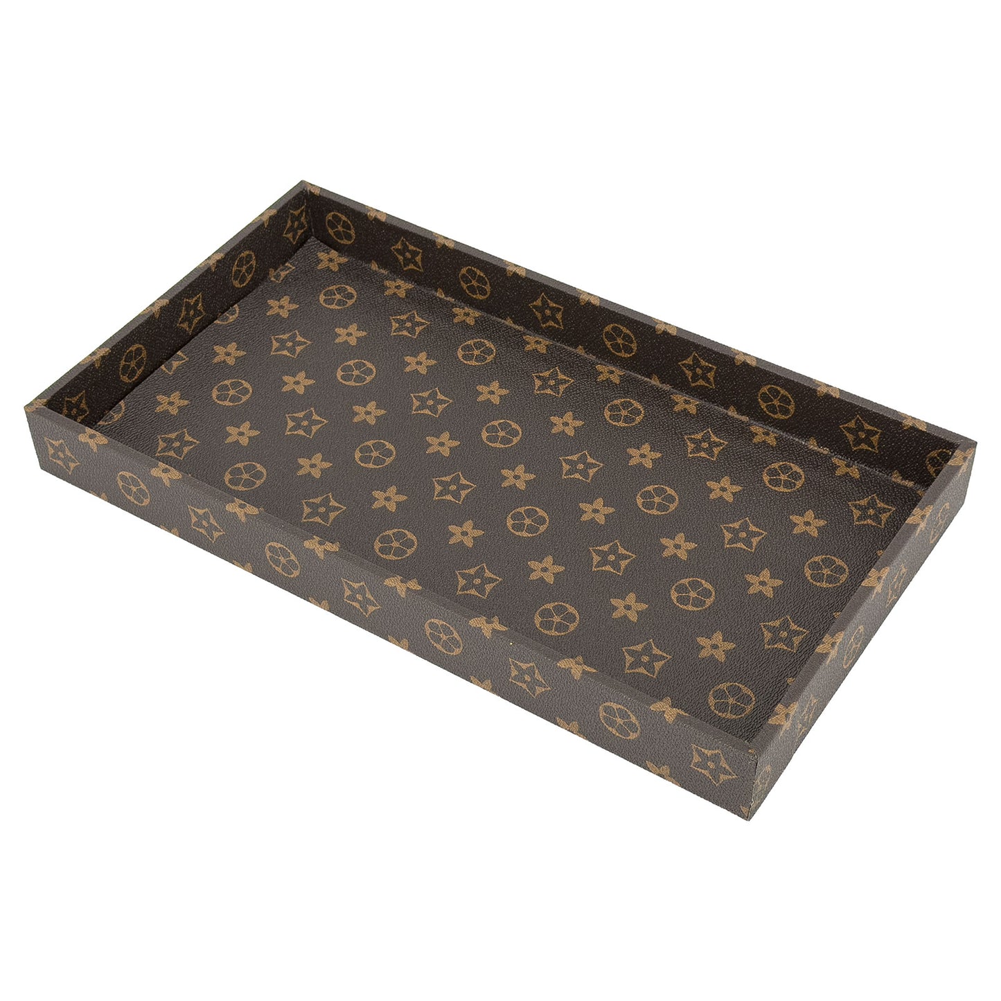 14 1/2" x 8" x 1 1/2" Brown Monogram Pattern Jewelry Display Tray