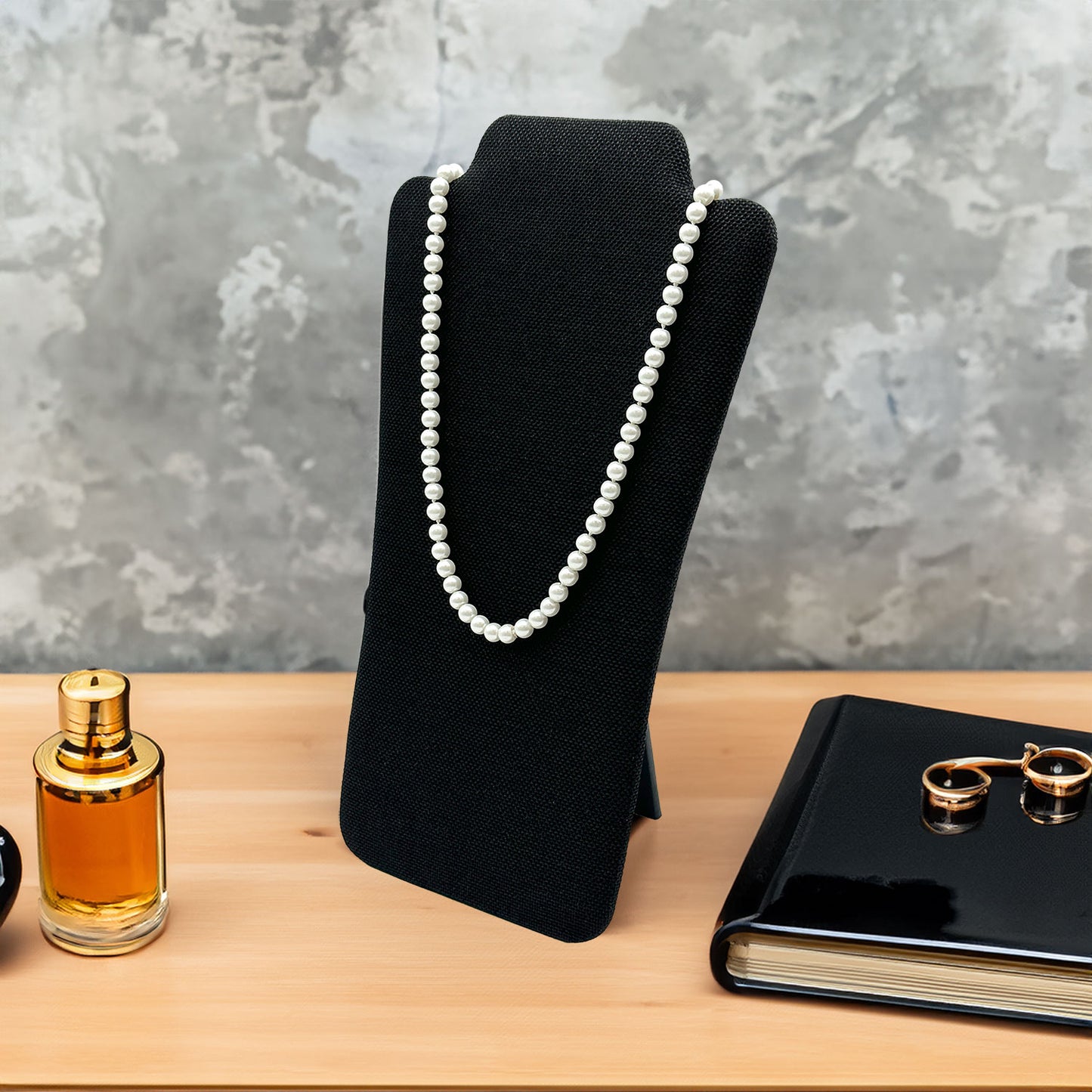 14 1/8" Black Burlap Earring and Necklace Easel Display