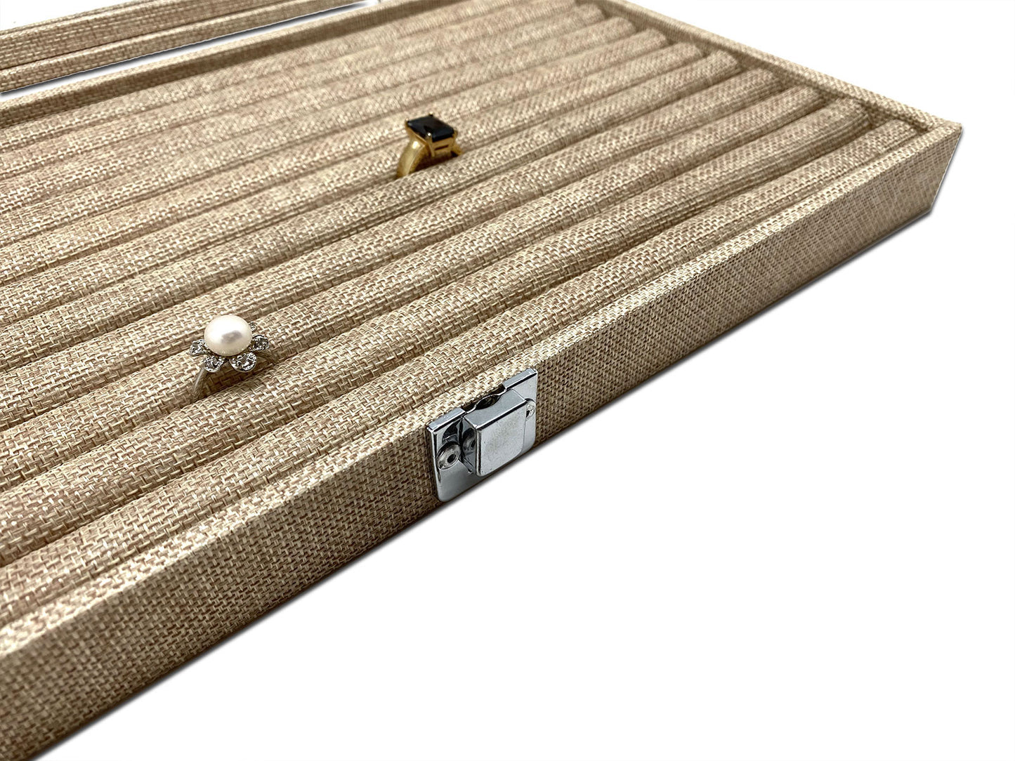 14 3/4"x 8 1/4" Burlap Ring Display Case w/ Glass Top