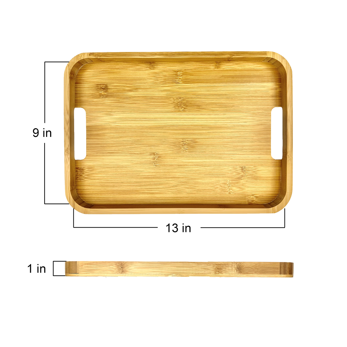 14" x 10" Natural Bamboo Modern Serving Tray with Handles