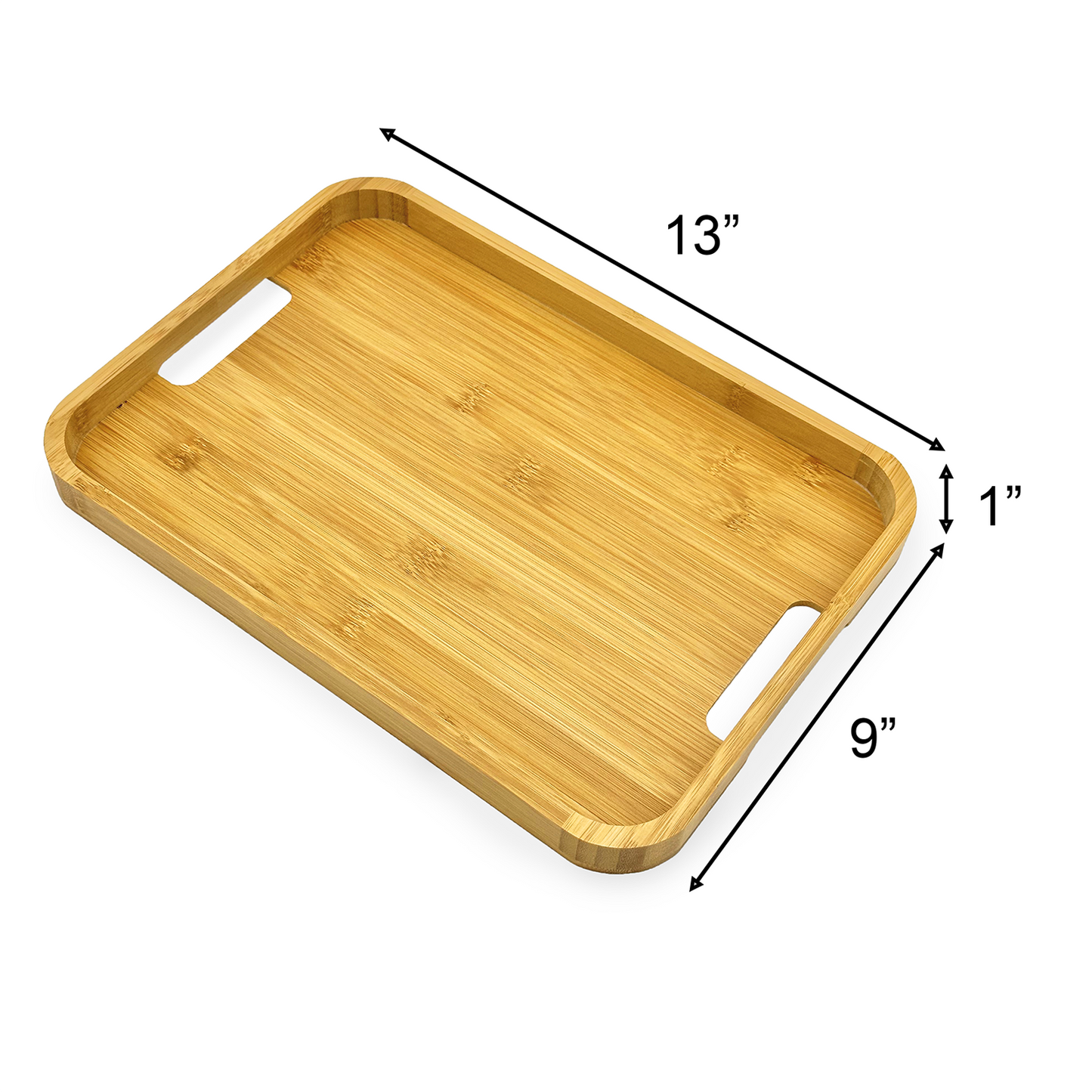 14" x 10" Natural Bamboo Modern Serving Tray with Handles