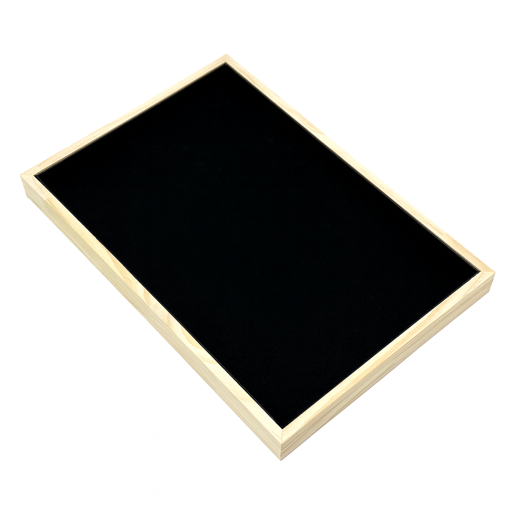 14" x 9 1/2" Pine Wood and Black Velvet Jewelry Display Tray