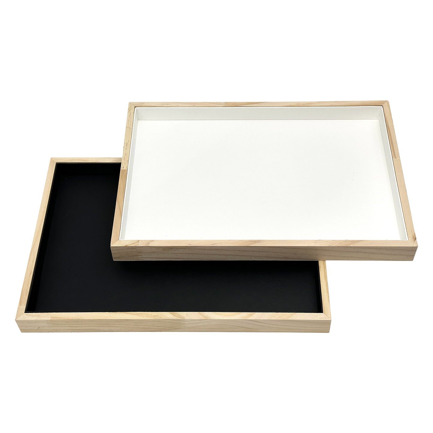 14" x 9 1/2" Pine Wood and Black Leatherette Jewelry Display Tray