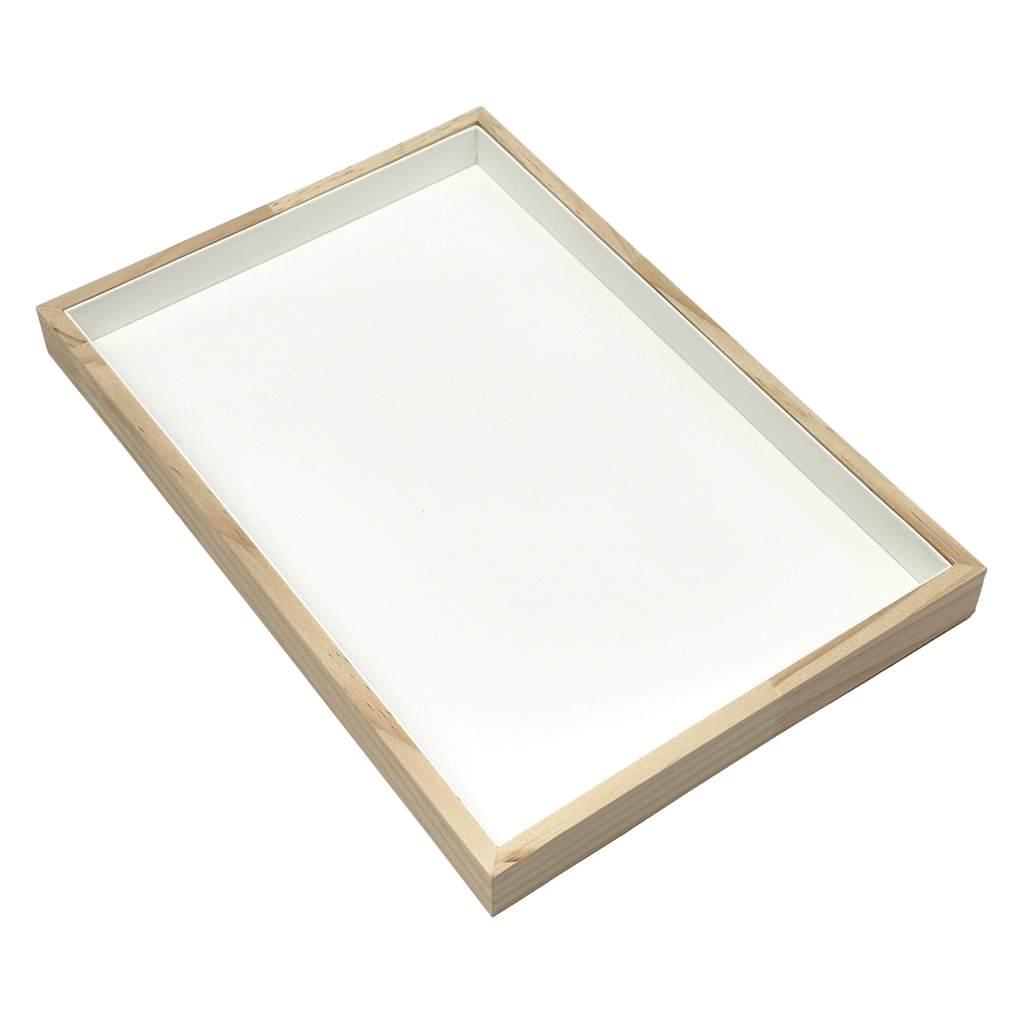 14" x 9 1/2" Pine Wood and White Leatherette Jewelry Display Tray