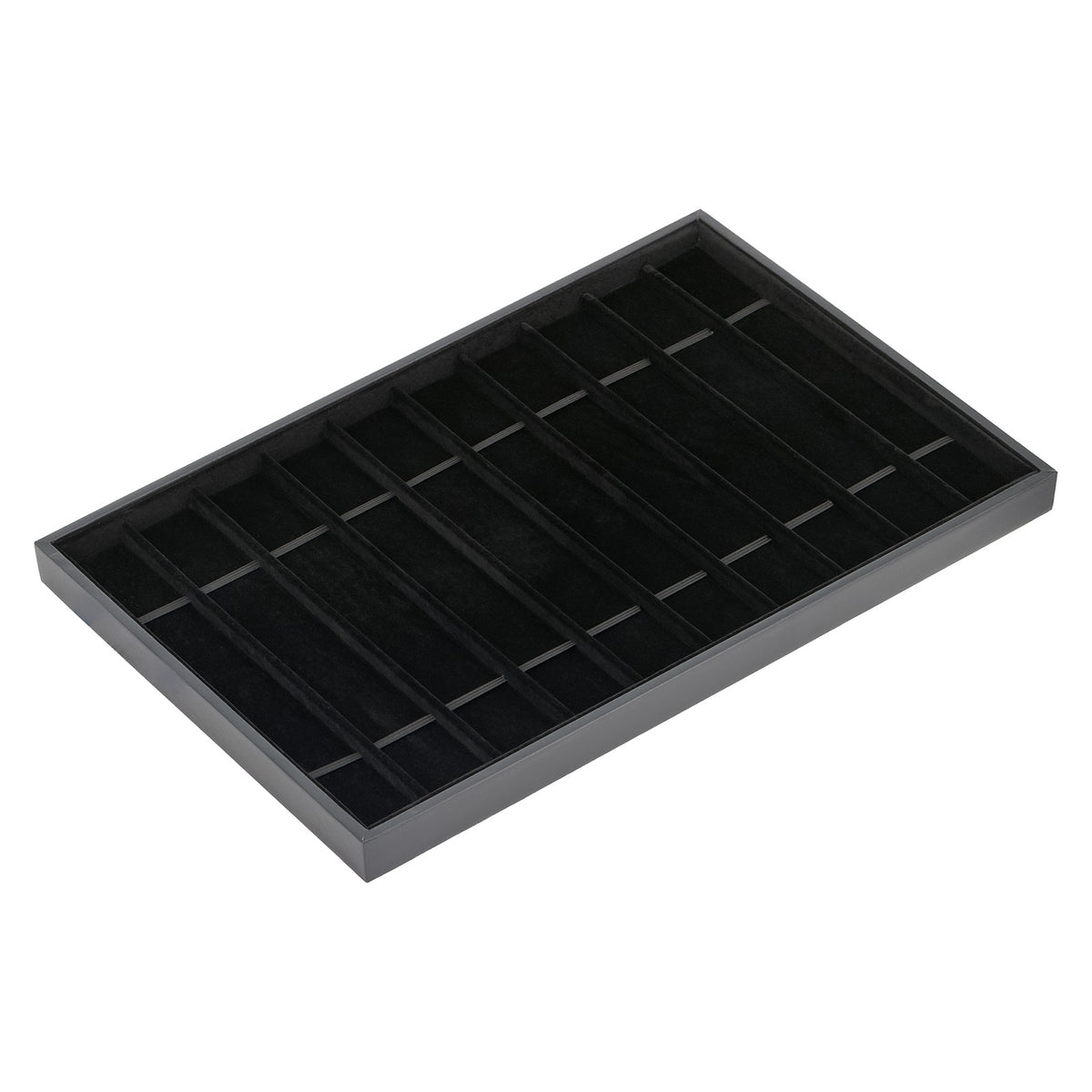 15 3/4" x 10 1/4" Black Leatherette & Velvet 10-Column Bracelet & Necklace Display Tray
