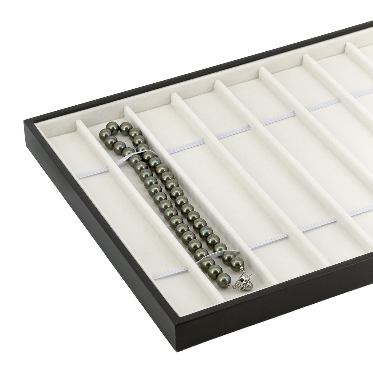 15 3/4" x 10 1/4" Black Leatherette White Velvet 10-Column Bracelet & Necklace Display Tray