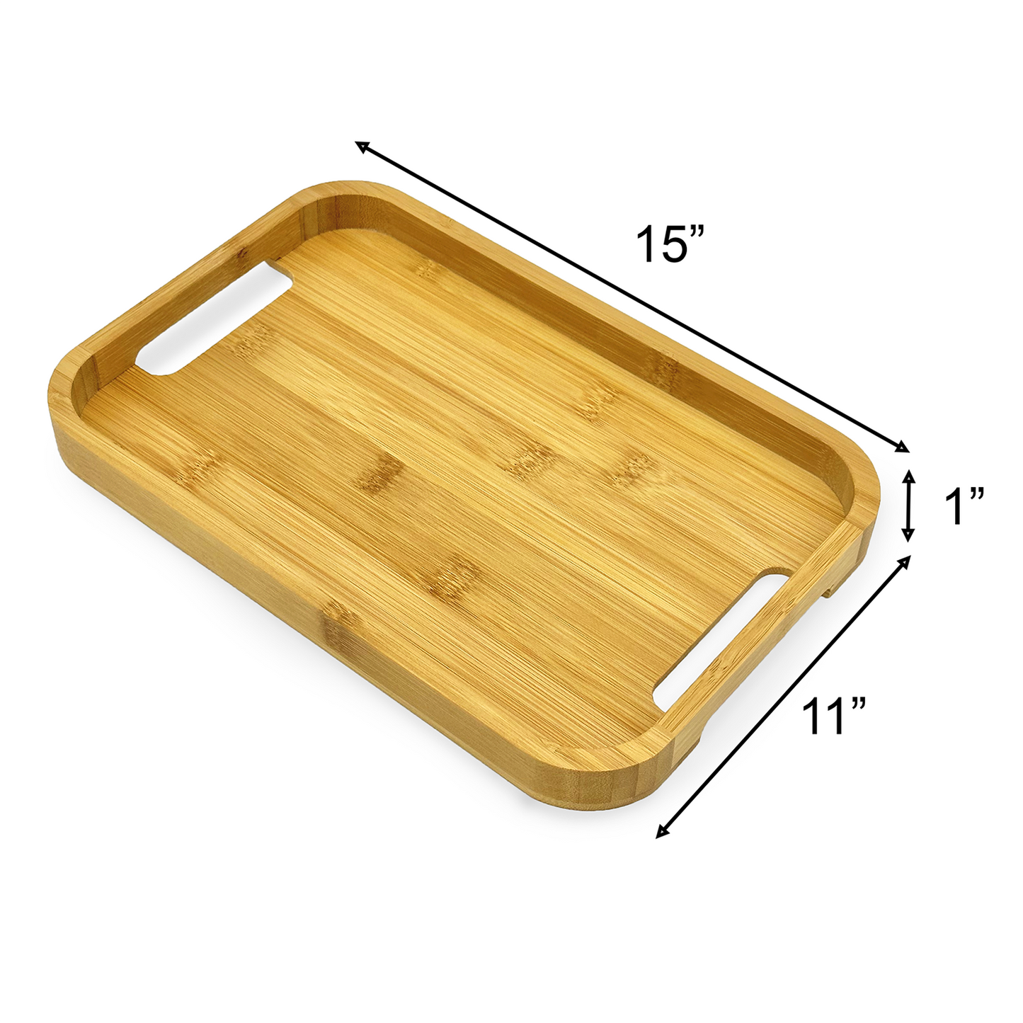 15.75" x 12" Natural Bamboo Modern Serving Tray with Handles