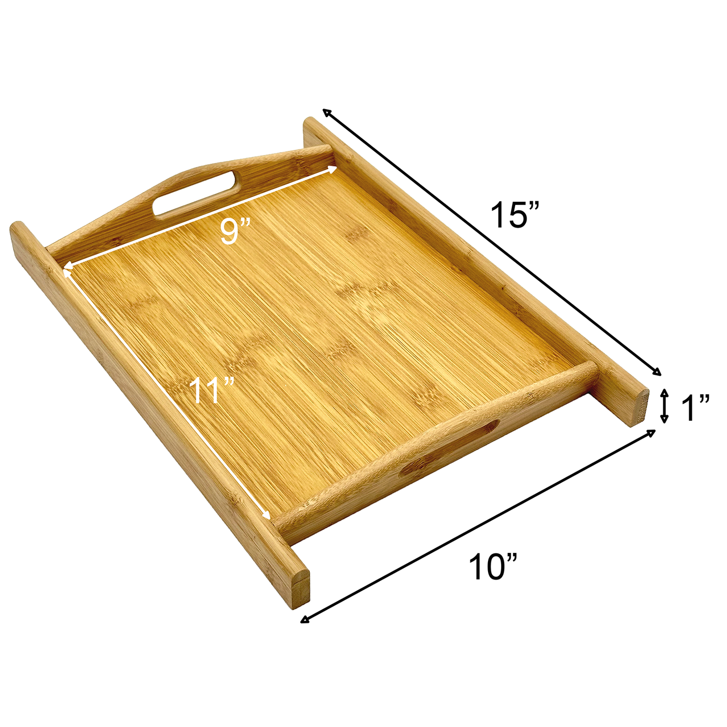 15" x 10" Natural Bamboo Serving Tray with Handles