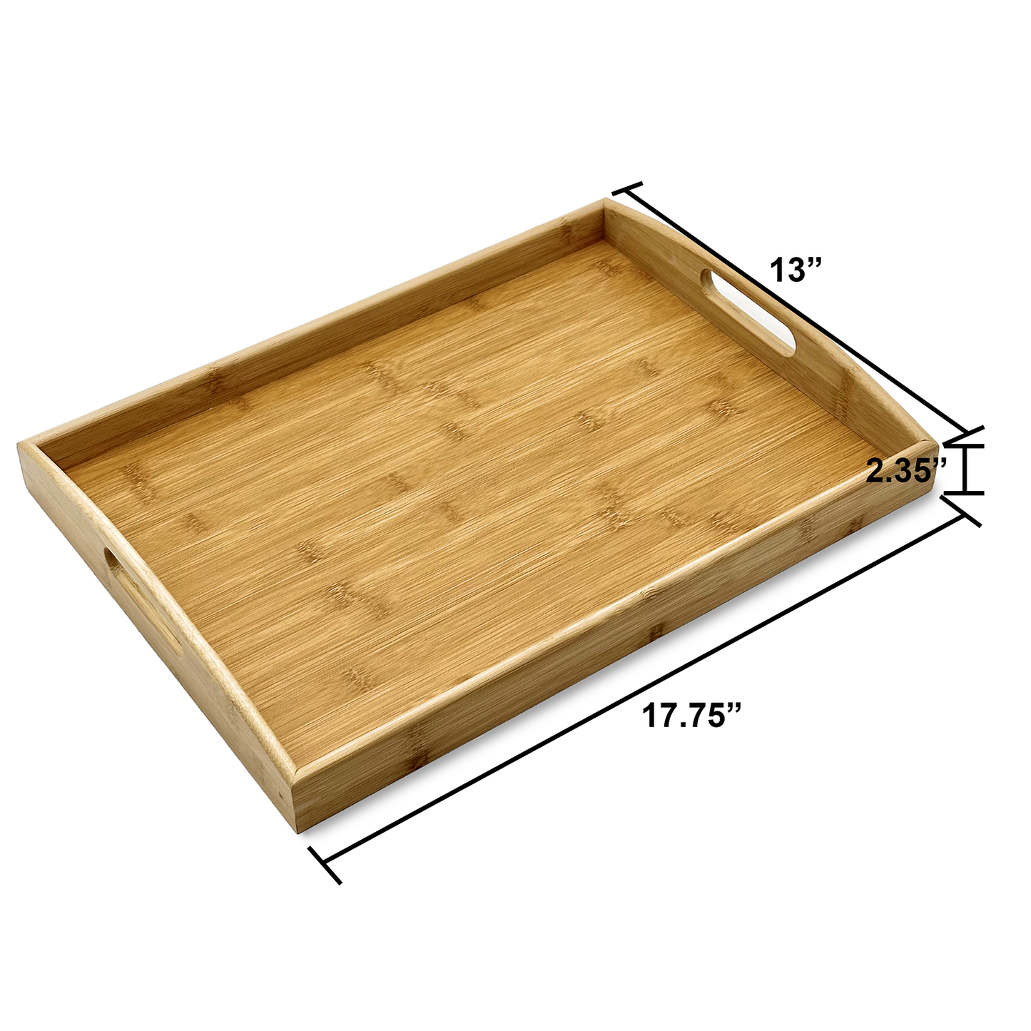 17.75" x 13" Natural Bamboo Large Serving Tray with Handles