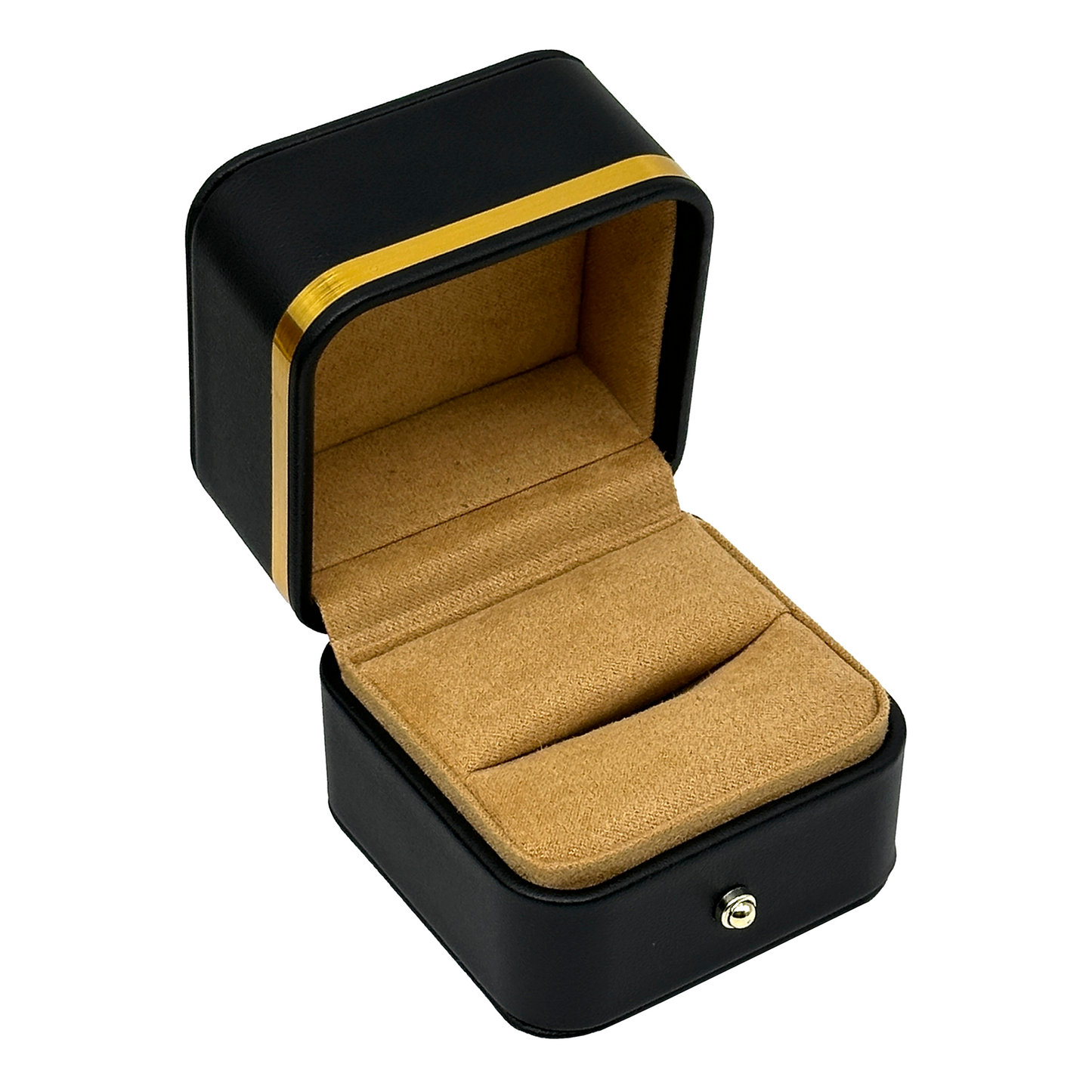 2 1/2" x 2 1/2" Black Leatherette with Gold Trim Ring Jewelry Box