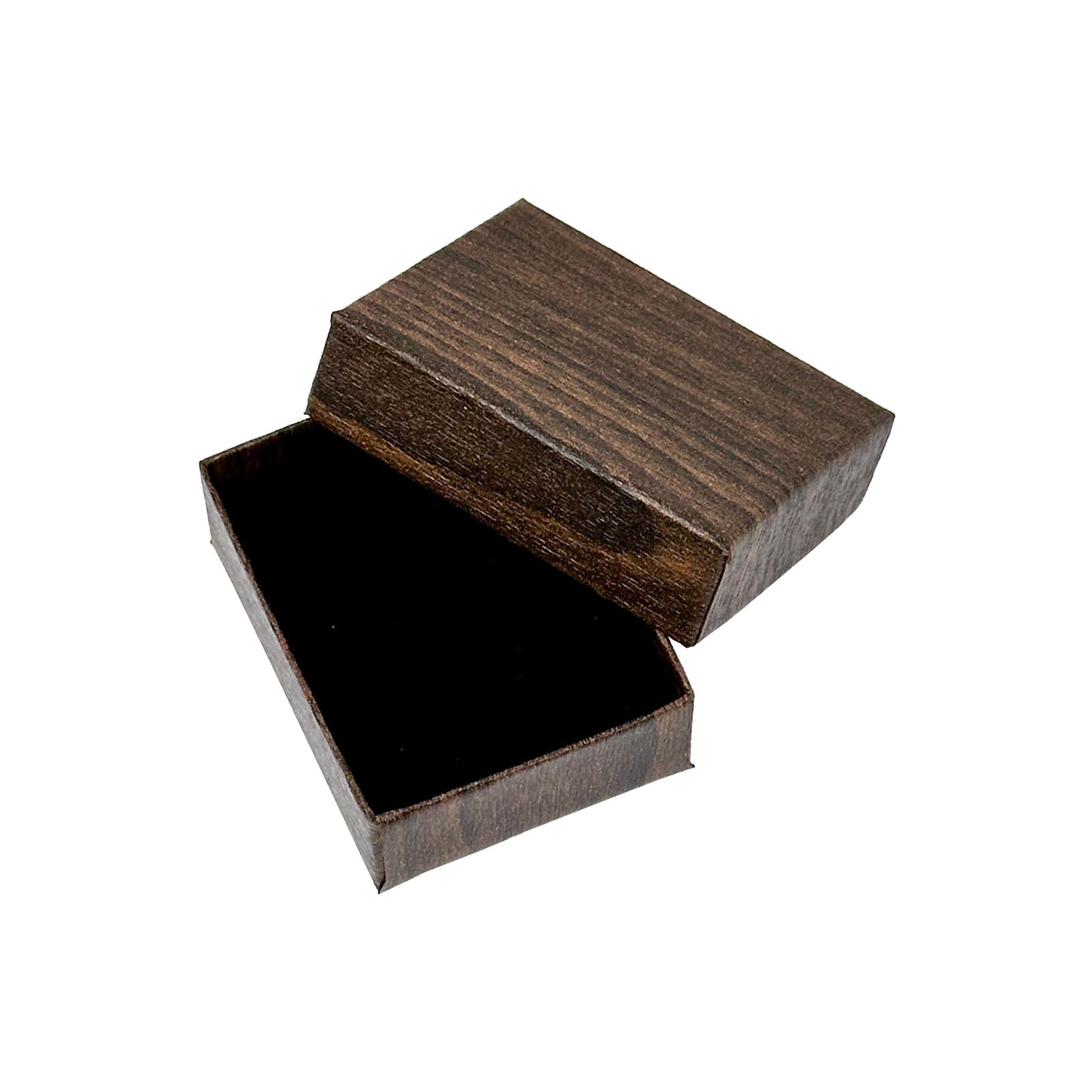 2 1/8" x 1 5/8" Wood Grain Pattern Paper Earring Box with Black Foam Insert