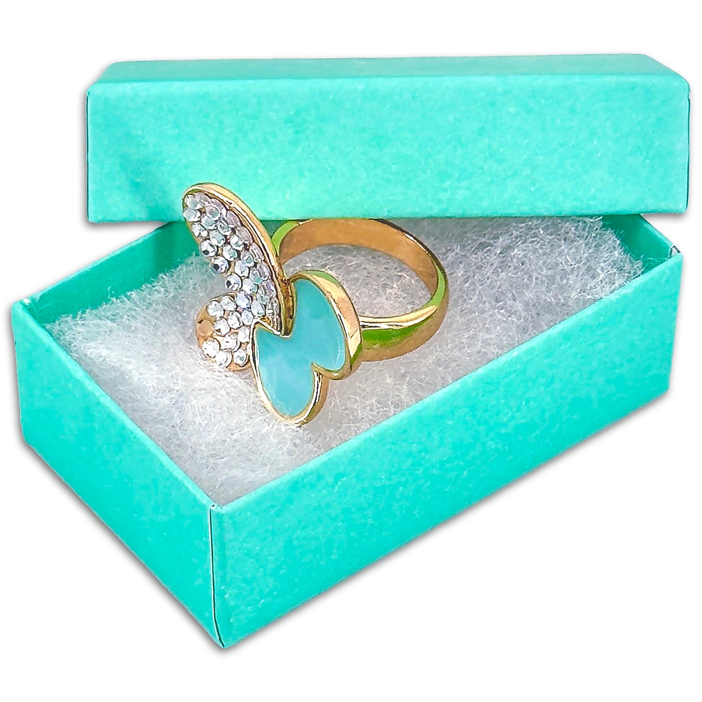 2 5/8" x 1 1/2" x 1" Teal Green Cotton Filled Paper Box