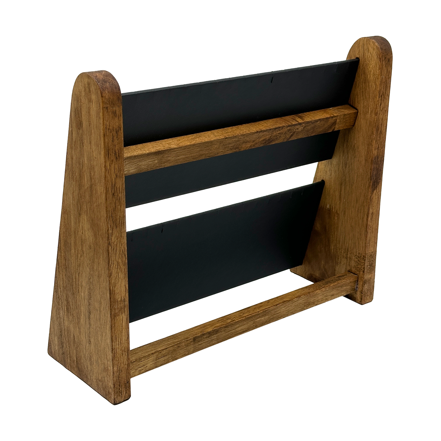 2 Tier Dark Oak Wood and Black Leatherette Necklace Jewelry Display